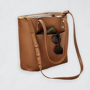 Women’s Tan Leather Tote Bag with Front Pocket